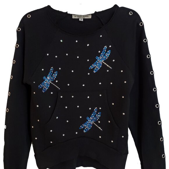 Dragonflies Embellished Girl's Black Sweatshirt - Picture 4 of 5